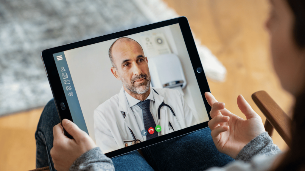 Healthcare industry illustrated by a patient requesting an online consultation from a healthcare facility