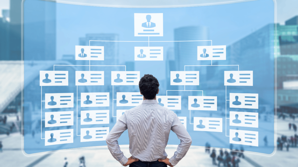 Team meeting discussing organizational structure