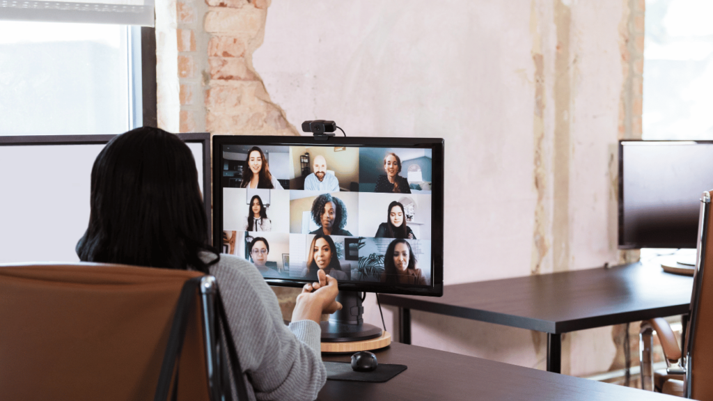Team members using virtual tools to get together