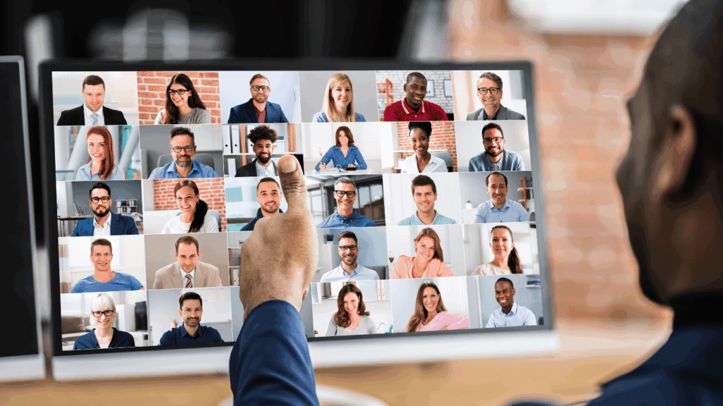 Large virtual team in a video conference call 