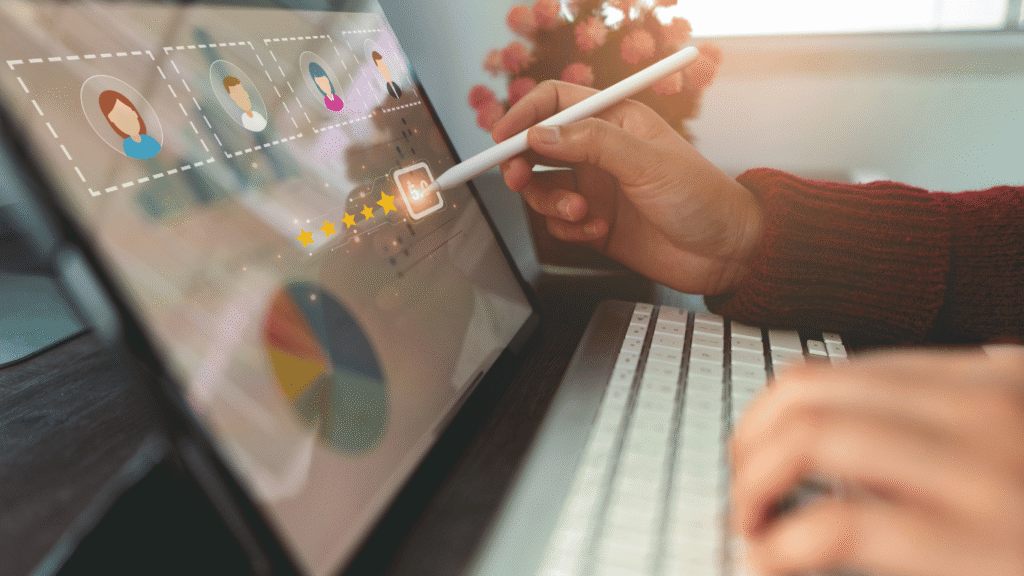 Latest customer service statistics and customer data being reviewed and analyzed